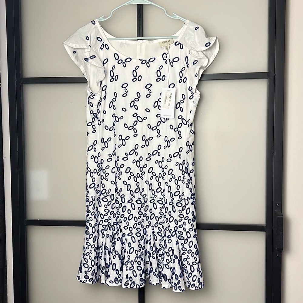 NWT Koch Cobalt Blue and White Eyelet Dress Size XS